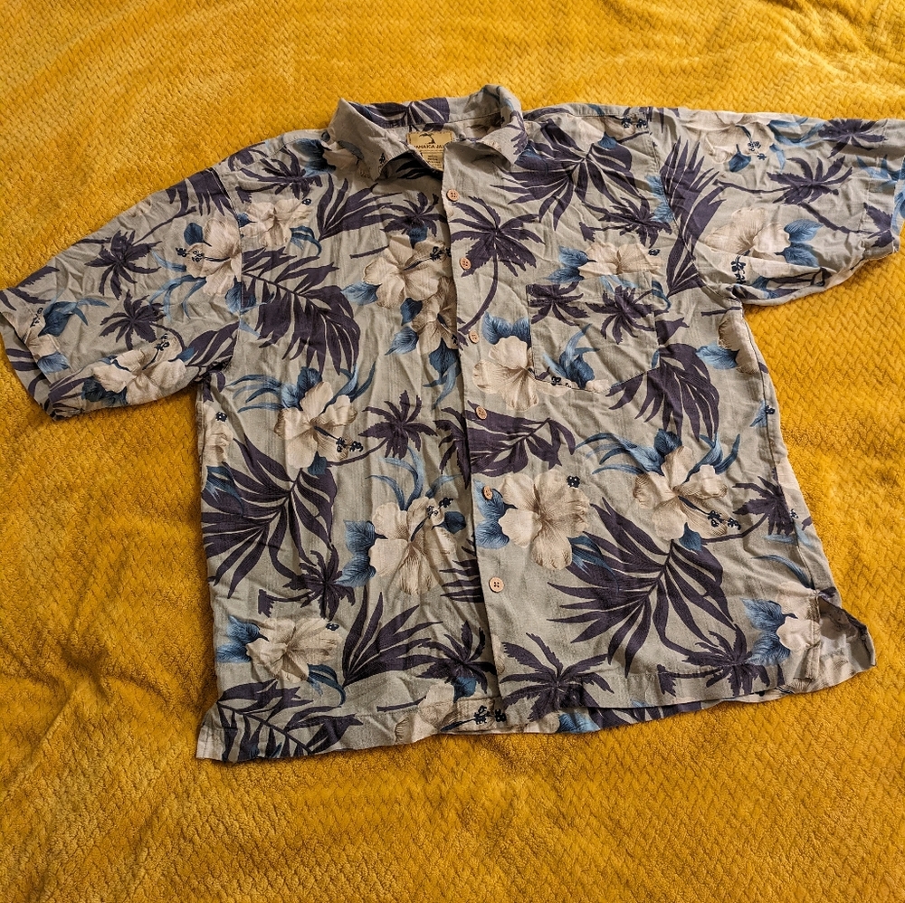 Jamaica Jaxx palm tree hibiscus Print Silk Shirt - L